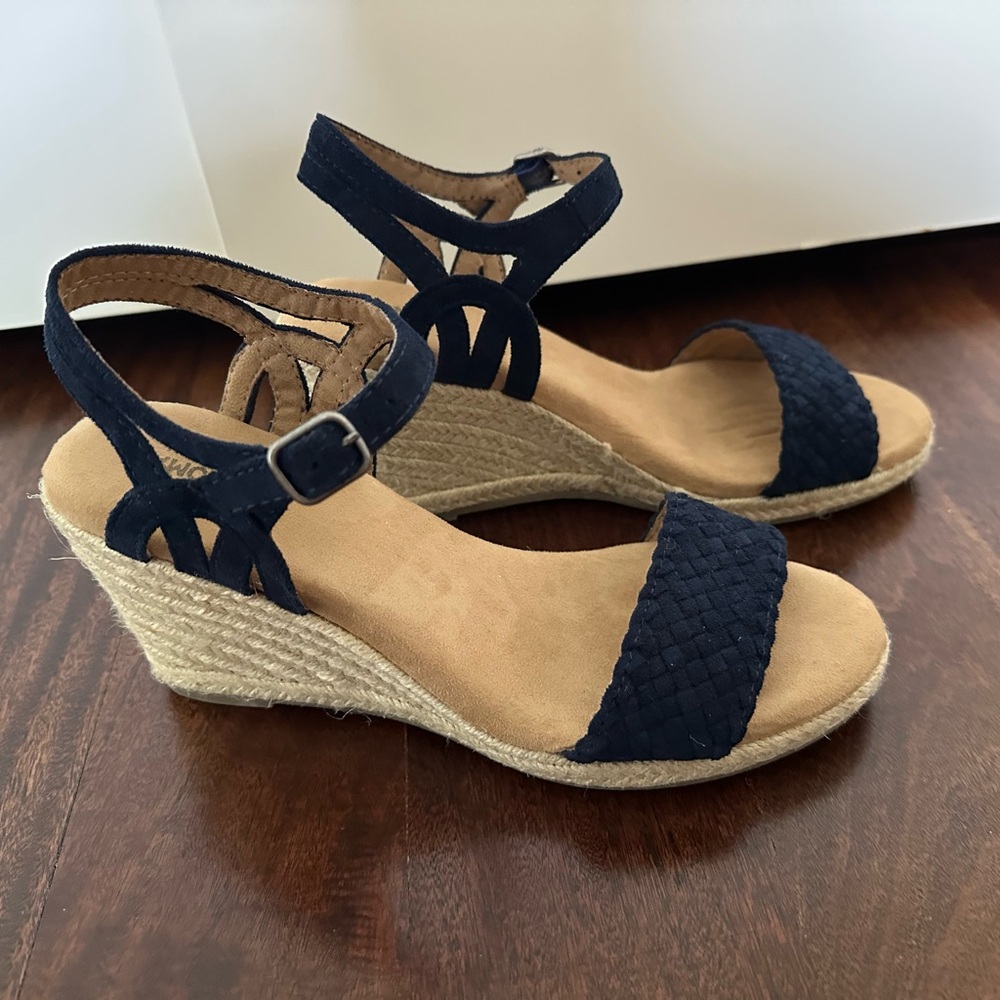 Sonoma Navy Blue Suede Wedge Sandals - Picture 2 of 10